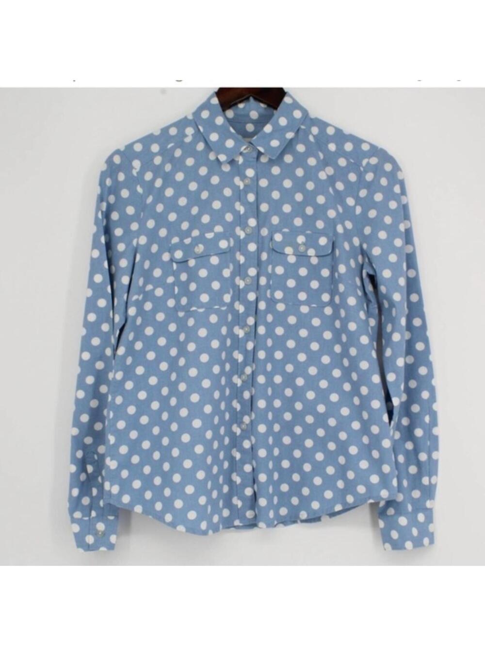 Loft Blue Polka Dot Button Down Casual Shirt Size: Small
